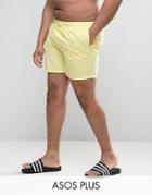 Asos Plus Swim Shorts In Yellow Mid Length - Yellow