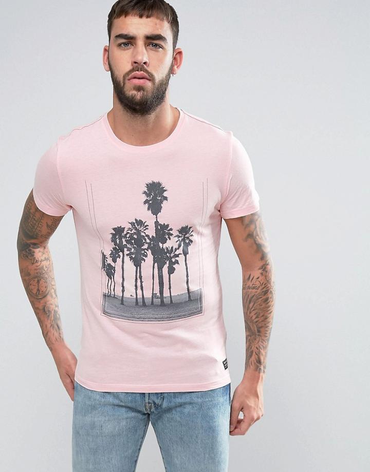 Blend Palm Placement Print T-shirt - Pink