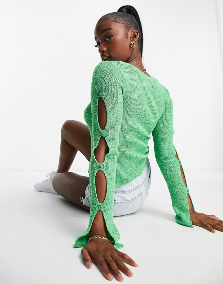 Asos Design Cardigan With Button Sleeve Detail In Green