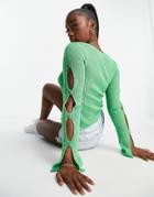 Asos Design Cardigan With Button Sleeve Detail In Green