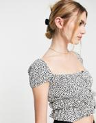 Asos Design Sun Top In Crinkle In Mono Ditsy Print-multi