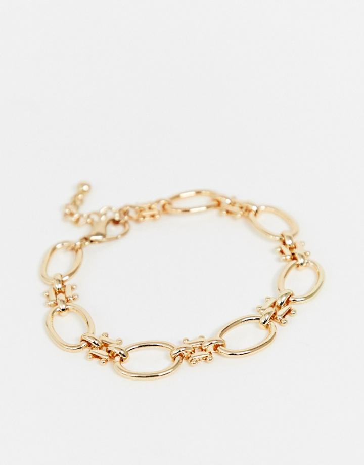 Asos Design Anklet With Open Circle And Hardware Chain Links In Gold Tone - Gold