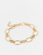 Asos Design Anklet With Open Circle And Hardware Chain Links In Gold Tone - Gold