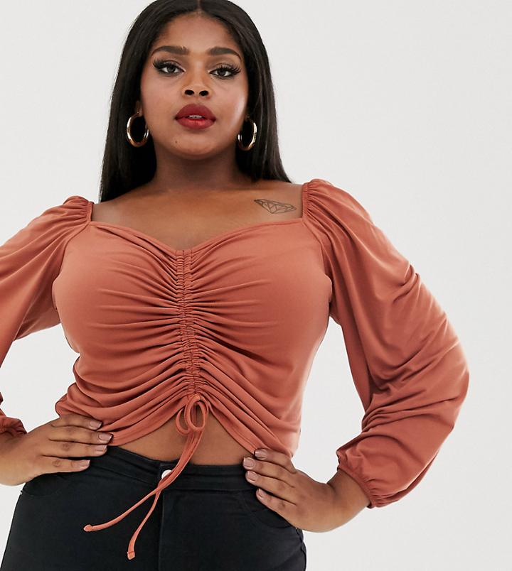 Asos Design Curve Square Neck Top With Ruched Front-multi