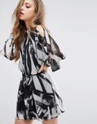 Religion Shirt Dress With Tie Up Bow Sleeves And Slip Dress - White