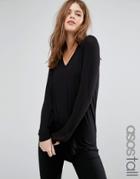 Asos Tall The New Forever T-shirt With Long Sleeves And Dip Back - Bla