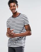 Asos Stripe T-shirt With Contrast Ringer In Navy And White