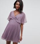 Asos Design Maternity Flutter Sleeve Mini Dress With Pleat Skirt - Pink