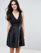 Ax Paris Skater Dress With Lace Body - Black