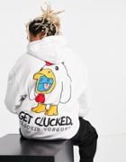 Crooked Tongues Oversized Hoodie With Get Clucked Graphic In White