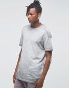Asos Longline T-shirt With Woven Panels And Gray Garment Dye - Pale Gray