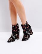 Boohoo Embroidered Heeled Ankle Boot - Black