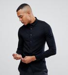 Asos Design Tall Skinny Stretch Viscose Shirt In Black - Black