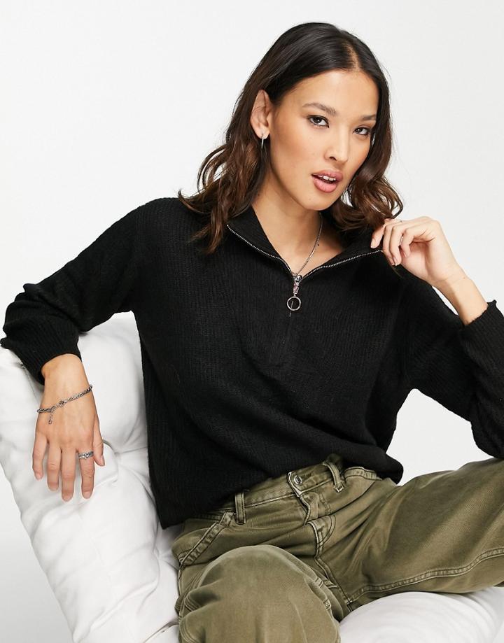 Vero Moda Zip Funnel Neck Sweater In Black