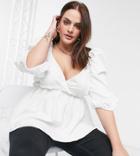 In The Style Plus X Lorna Luxe Top With Balloon Sleeves In White-black