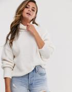 Asos Design Fluffy Sweater With Cowl Neck In Recycled Blend-cream