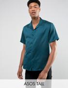 Asos Tall Oversized Sateen Shirt With Revere Collar In Teal - Green