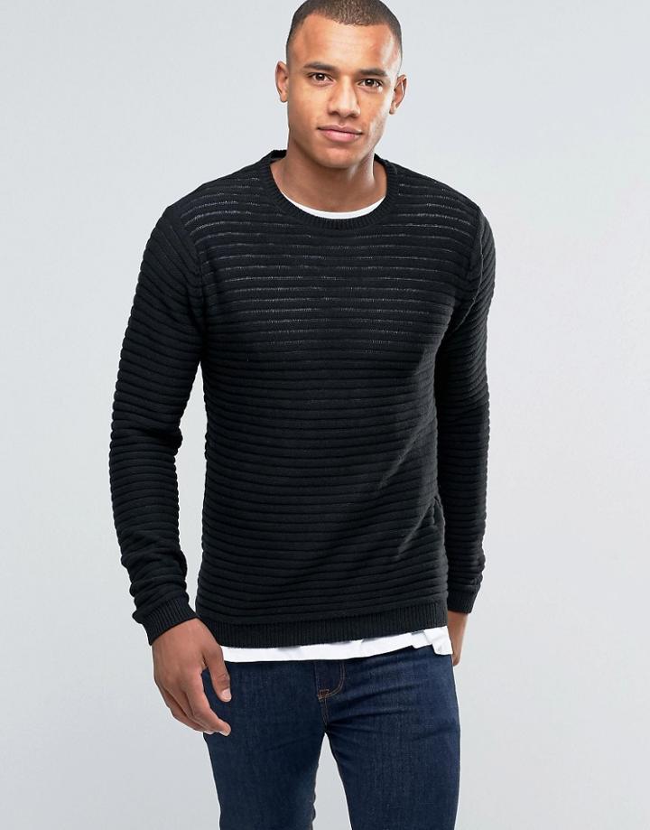 Brave Soul Ribbed Crew Nexk Jumper - Black