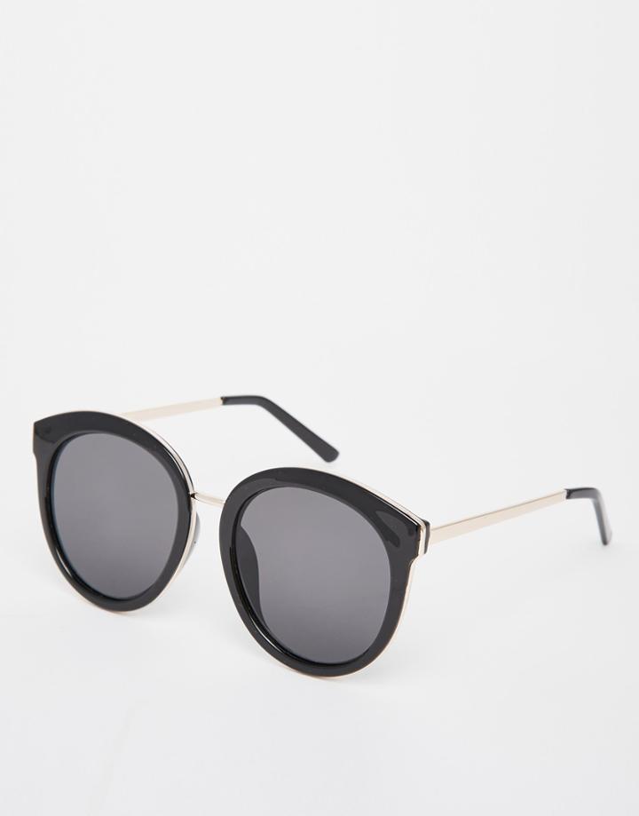 Asos Oversized Round Preppy Sunglasses With Metal Sandwich - Black