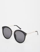 Asos Oversized Round Preppy Sunglasses With Metal Sandwich - Black