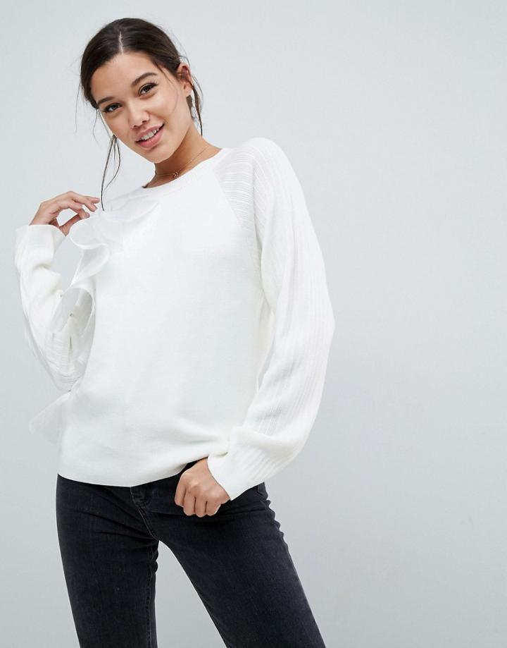 Asos Sweater With Ruffle Detail - Gray