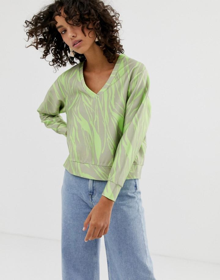 Asos White Fluro Print V-neck Sweatshirt-pink