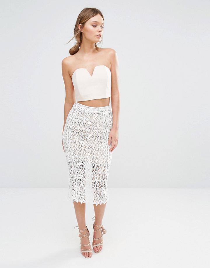 New Look Premium Ladder Insert Lace Pencil Skirt - White