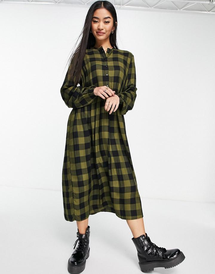 Jdy Midi Shirt Dress In Green Gingham