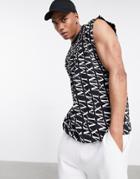 Asos Design Oversized Tank In Black With All Over Roman Numeral Print