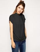 Asos Crepe Top With High Neck And Pleat - Black