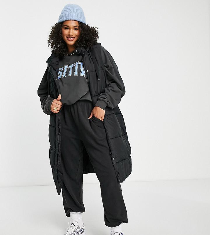 Yours Longline Padded Vest In Black