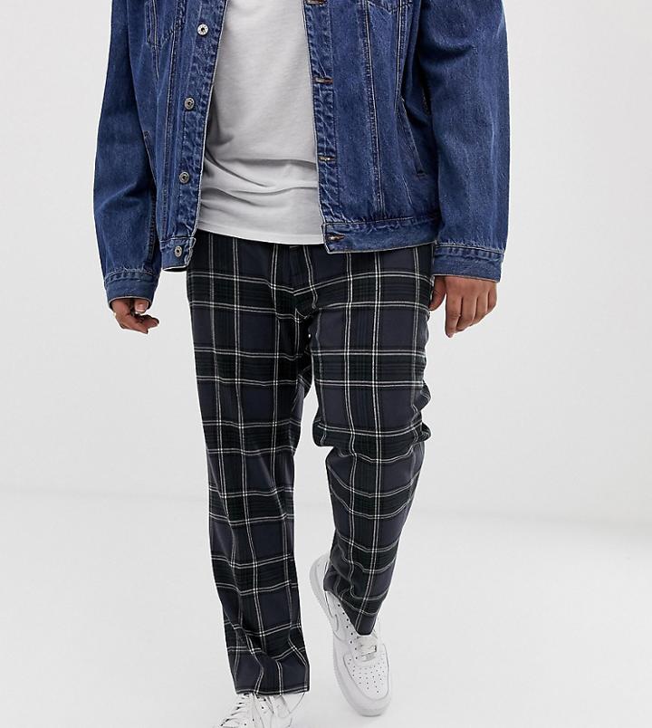 Asos Design Plus Skinny Crop Smart Pants In Navy Check With Ticket Pocket - Navy