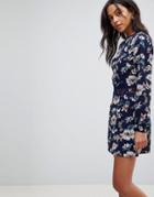 Ax Paris Floral Shift Dress With Crochet - Navy