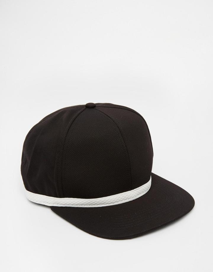 Asos Snapback Cap In Black Mesh With Contrast White Tape - Black