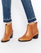 Warehouse Leather Flat Chelsea Ankle Boots - Tan