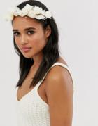 Asos Design Wedding Hair Crown With Blush And Cream Flowers And Bead Embellishment-multi