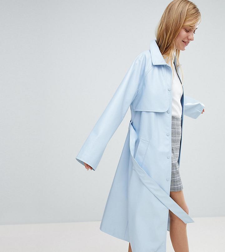 Monki Vinyl Trench Coat - Blue