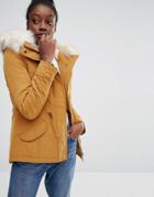 Only Short Parka Jacket With Faux Fur Hood - Yellow