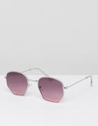Asos Anglular Sunglasses In Silver With Purple Lens - Silver