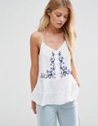 Asos Tiered Sun Top With Embroidery Detail - White
