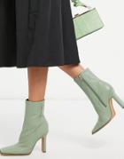 Asos Design Erin Premium Leather Boots With Underset Heel In Green