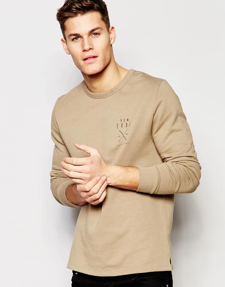 Asos Sweatshirt With Nyc Chest Print - Silver Mink