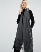 Pieces Long Knitted Scarf With Oversized Tassels - Gray