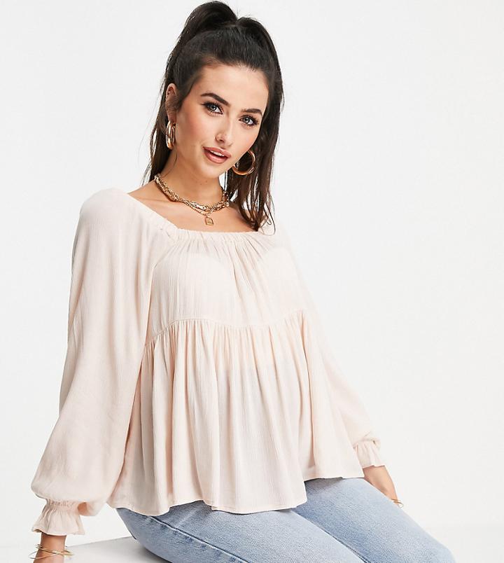 Asos Design Maternity Square Neck Crinkle Smock Top In Blush-no Color