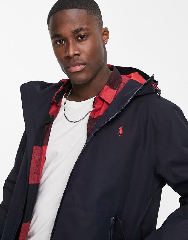 Polo Ralph Lauren Portland Icon Logo Hooded Windbreaker Jacket In Navy