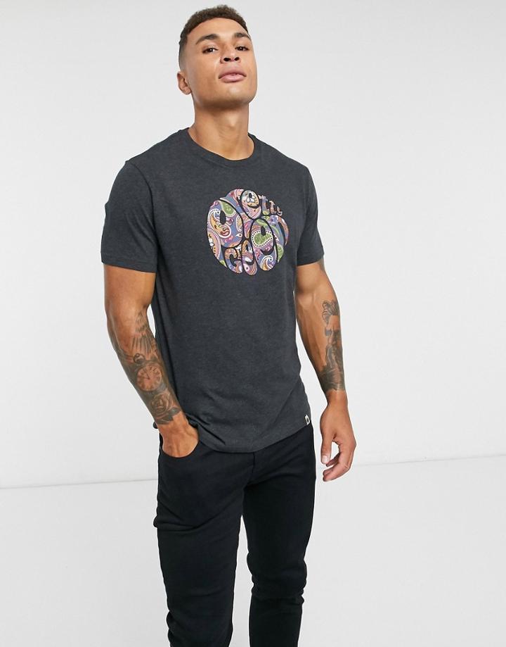 Pretty Green Thornley Paisley Print Logo T-shirt In Gray