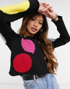 Derek Lam 10 Crosby Cropped Big Polka Dot Sweater In Black