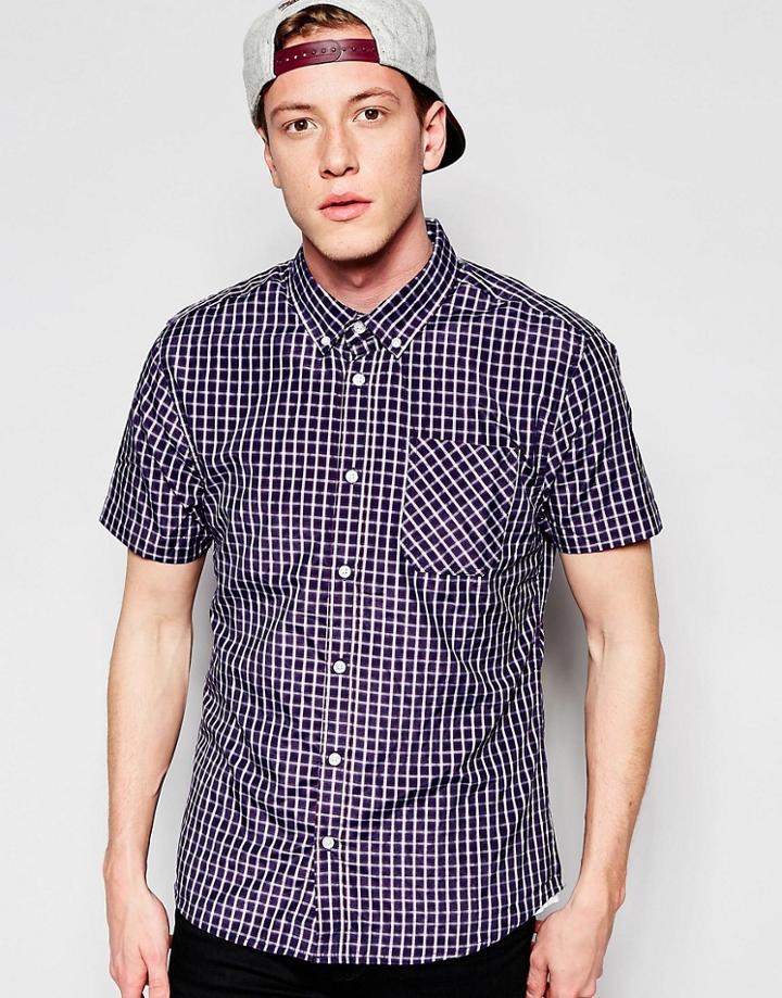 D-struct Short Sleeve Mini Checked Shirt - Navy