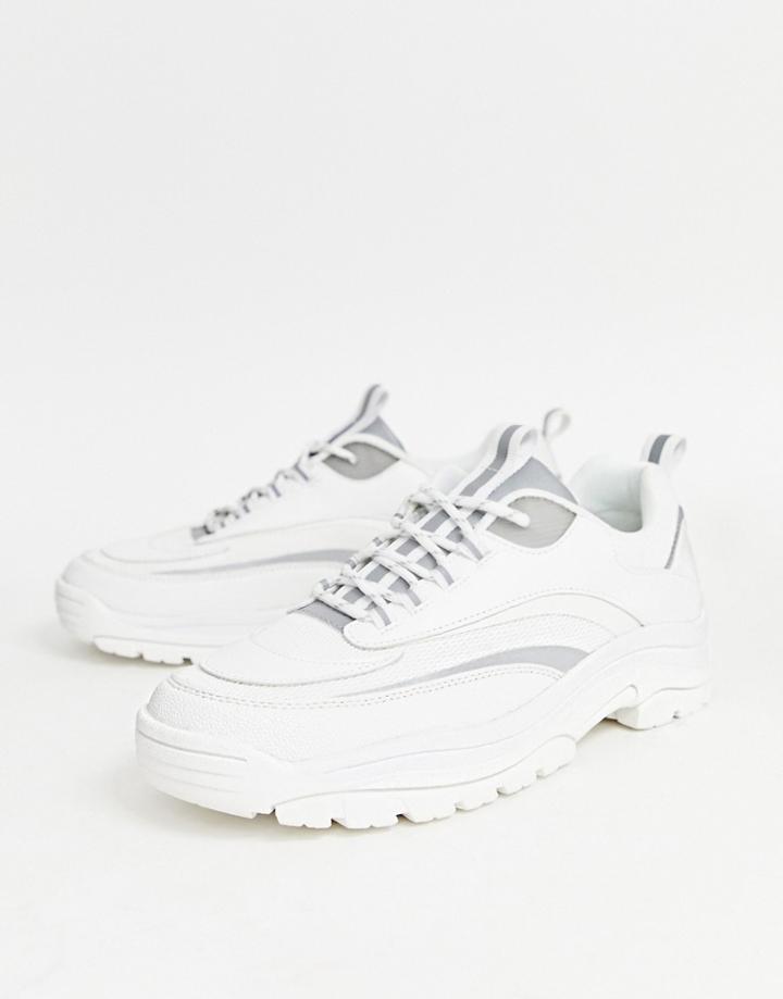 Asos Design Sneakers In White With Reflective Panels And Chunky Sole - White