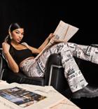 Asyou Slit V-front Pants In Newspaper Print-multi